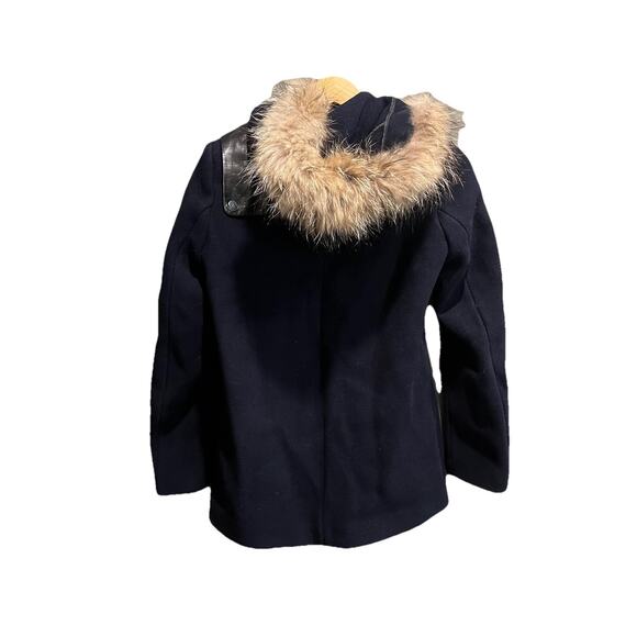 Sandro Paris Black Women's Lined Wool Coat with Fur Trim Jacket Size 36 - Picture 2 of 5